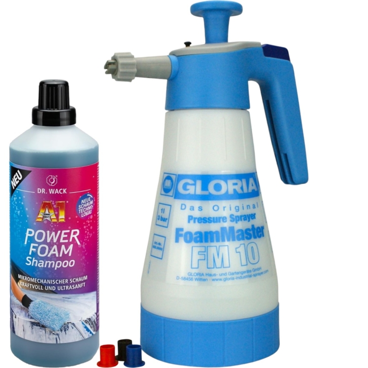Gloria FM10 Schaumsprüher +Dr.Wack A1 Power Foam Autoshampoo 1Liter