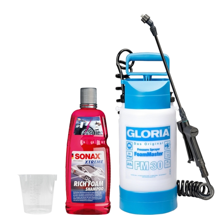 Gloria FM30 Schaumsprüher mit SONAX Rich Foam 1 Liter & Messbecher