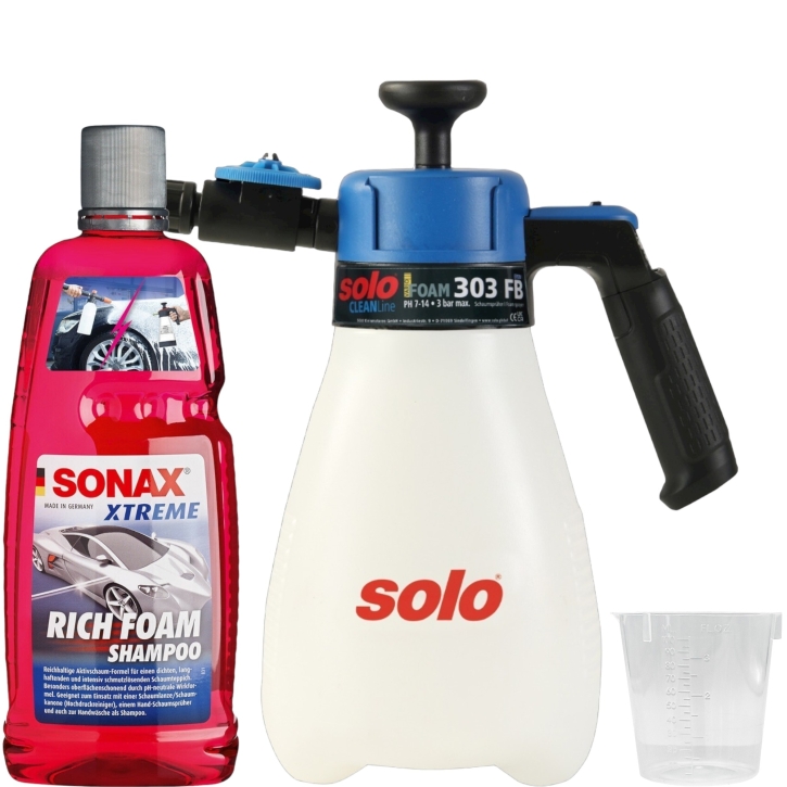 SOLO Schaumsprüher 303 FB 1,25L + SONAX XTREME Rich Foam 1L & Messbecher