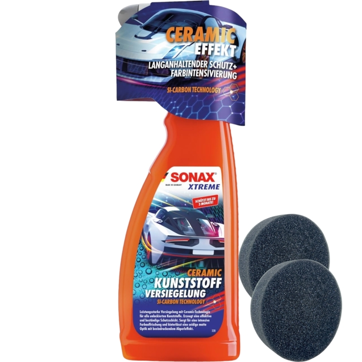 SONAX XTREME Kunststoffversiegelung mit der Si Carbon Technologie 750 ml + 2x Pads