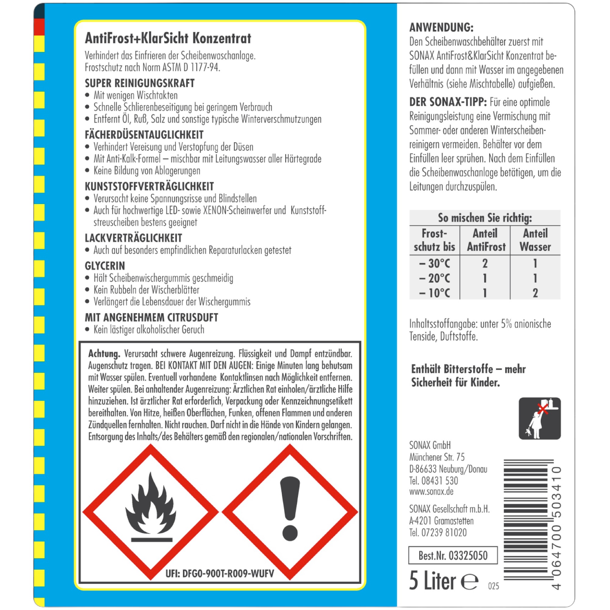 SONAX AntiFrost + Klarsicht Scheibenfrostschutz Konzentrat 5 Liter -10002189_5L